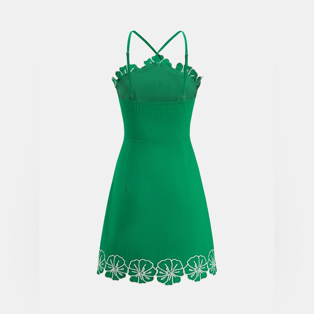 Commense Green Floral Trim Spaghetti-Strap Dress - Picture 3 of 3